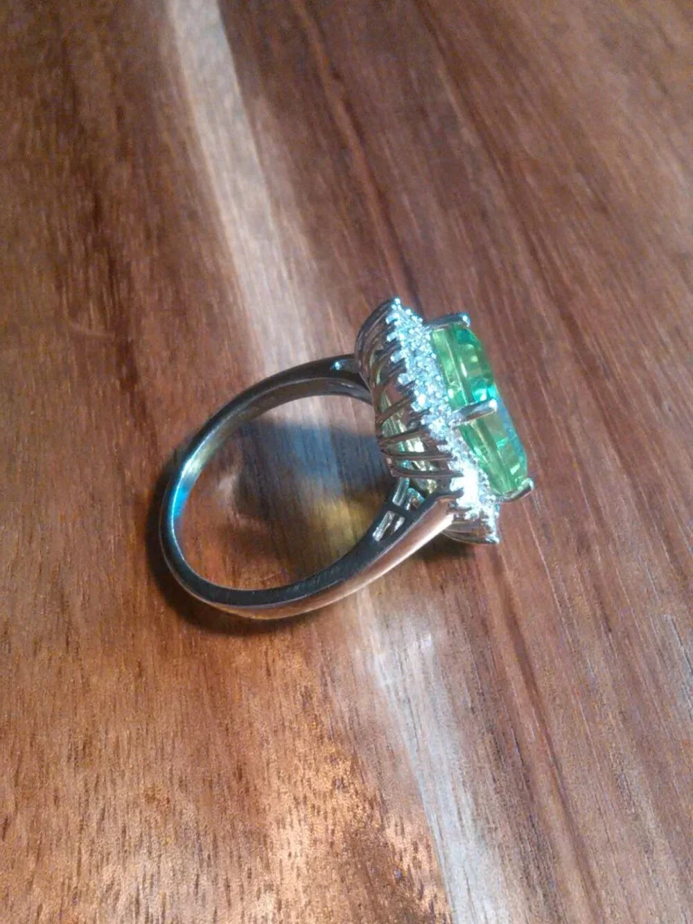 Green Triplet Quartz Natural White Zircon Accent Sterling Silver Ring (Size 10)